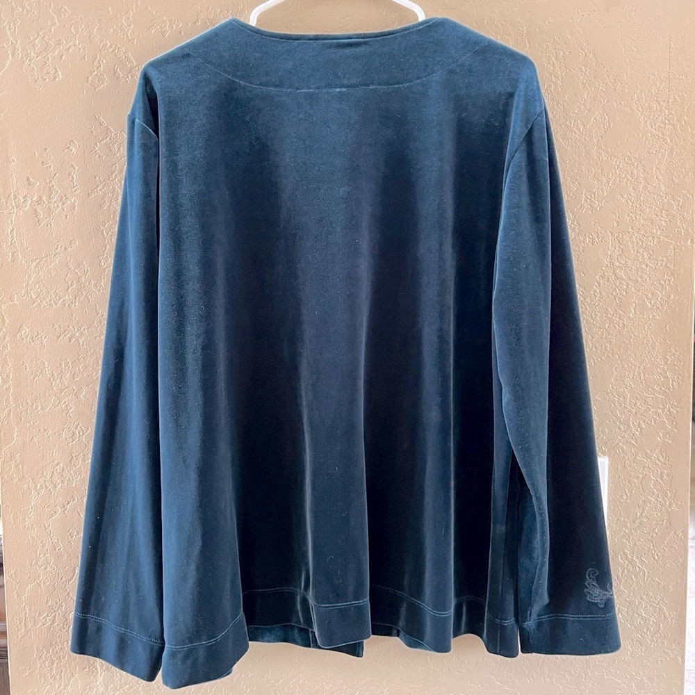 Chico’s Velvet Embroidered Cardigan Size 3  Green Scroll Tonal Trim NWT - Picture 5 of 17